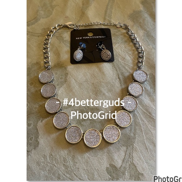 Bundle Set New York & Company Silver Sparkly Shimmery Necklace & Earring O/S - Picture 12 of 12